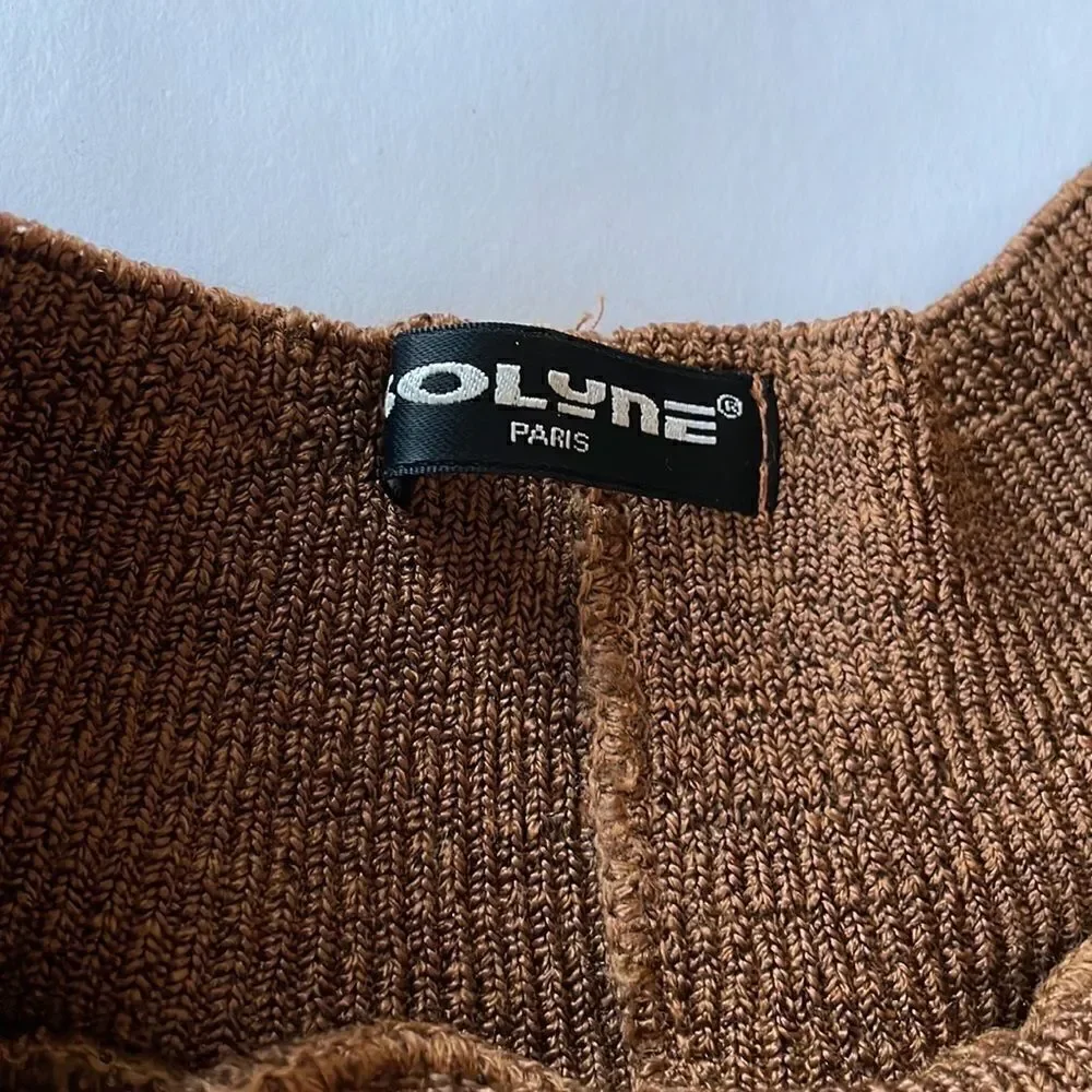 French Asymmetrical Sweater with Bell Sleeves, Wide Collar, Animal Print - Picture 4 of 6